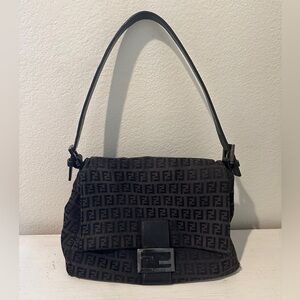 FENDI Vintage Black Zucca Mama Baguette Bag
